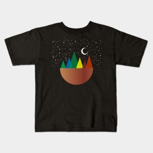 Colorful floating mountains, starry night sky Kids T-Shirt